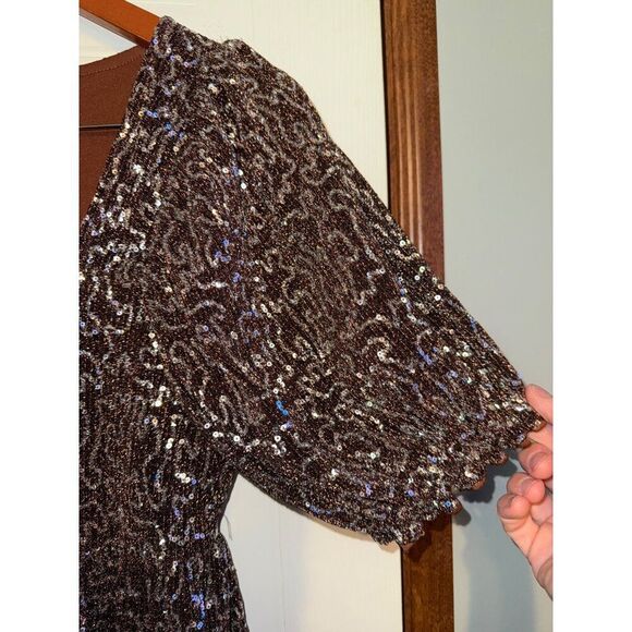 NWT Anthropologie Moon River Brown and Silver Sequin Dress Sz Small - Picture 10 of 13